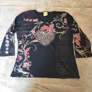 Katrina Marie Size Large 3/4 Sleeve Black Chocolate Pre-shrunk v-neck